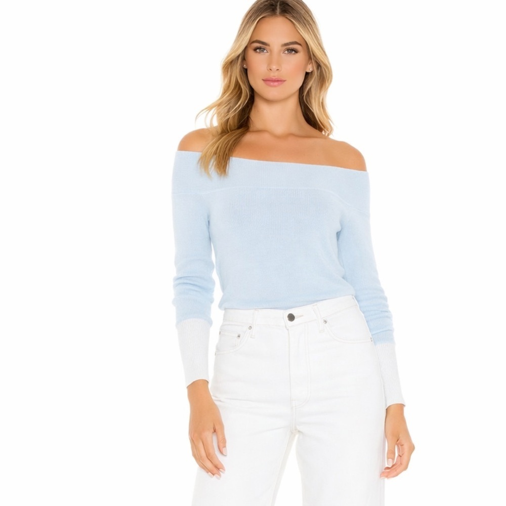 Tuckernuck Cotton Off Shoulder Striped Sweater Blue and Cream Size XS